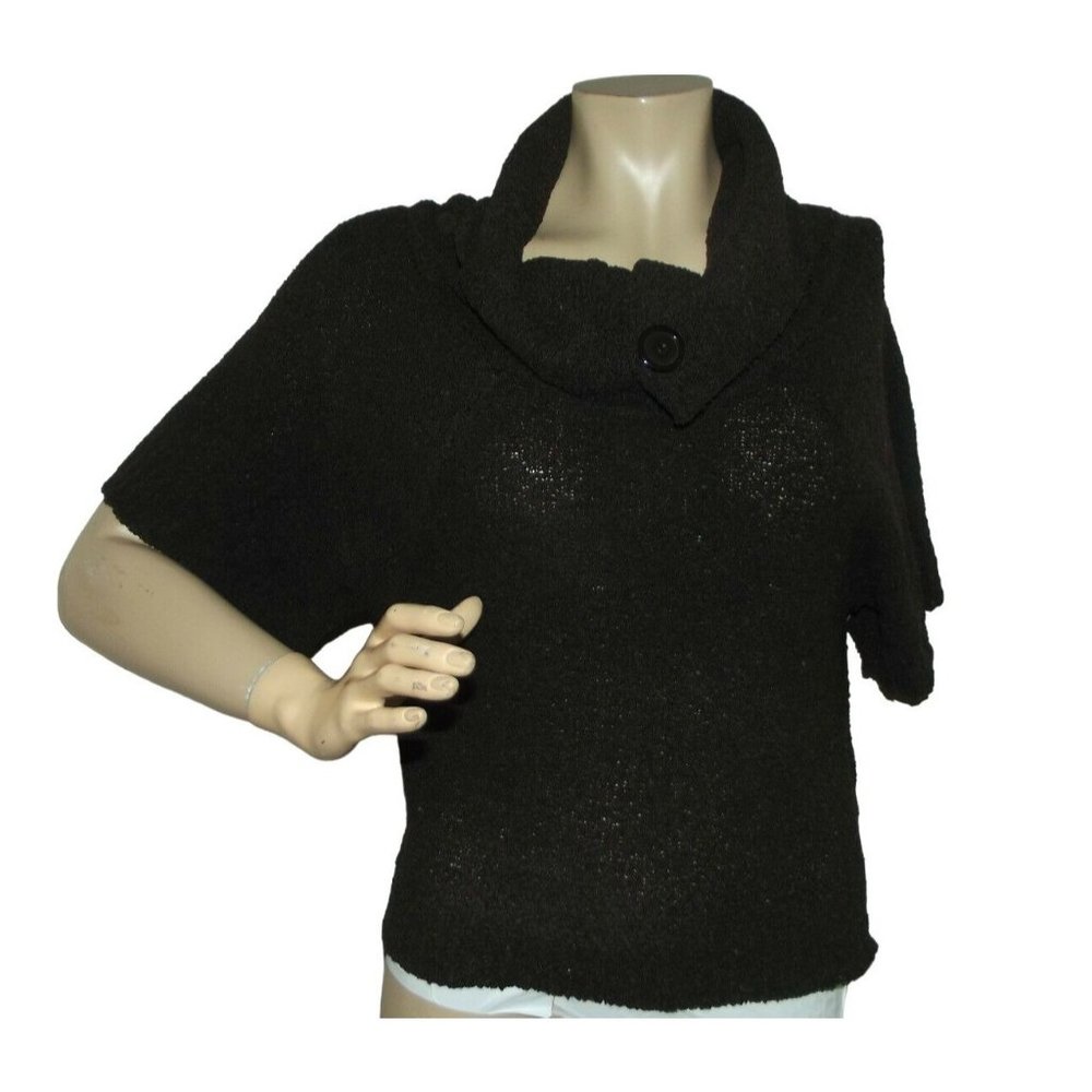 On Fire Women's Medium Brown Textured Cowl Neck Short Sleeve Sweater m
